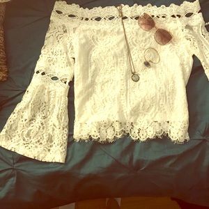 White lace off the shoulder top.